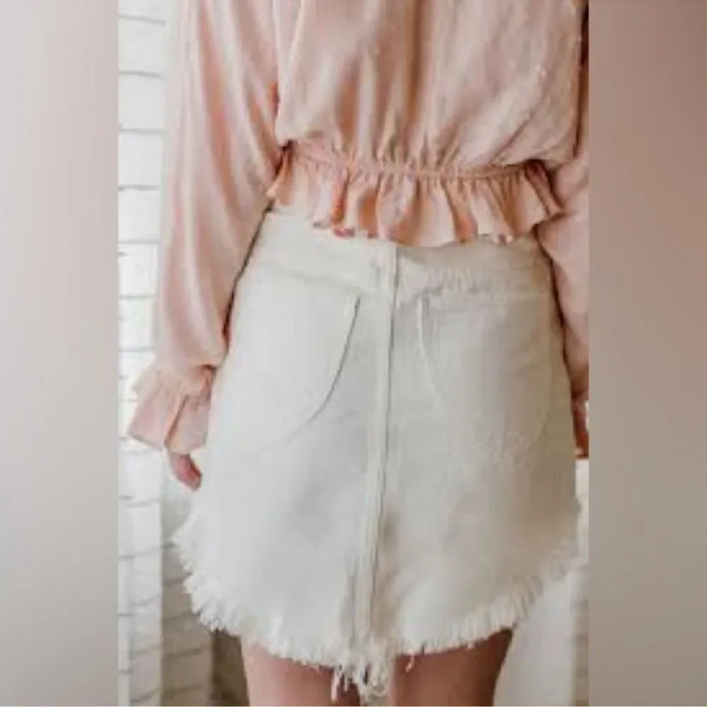 Free People Bailey Denim Raw Hem Mini Skirt in Coconut